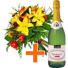 Bottle of Sparkling Wine + Flowers (Curated)